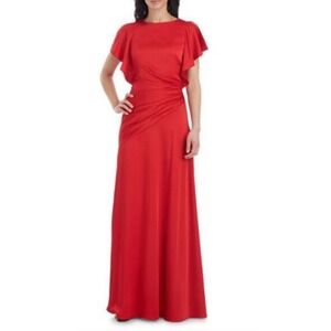 Theia Red Asymmetrical Ruched Flutter Sleeve Gown Size 8 Formal Event Black Tie‎